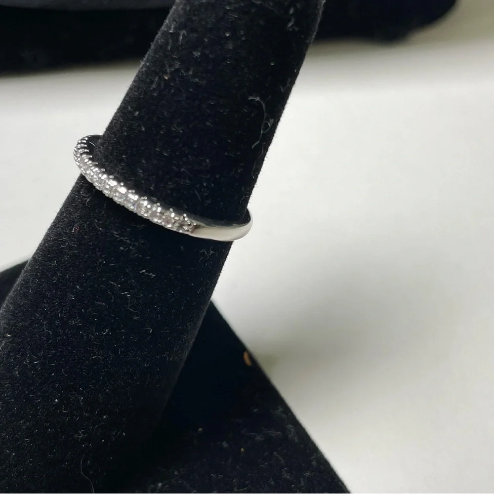 Elegant Silver Tone Band Ring with small Cubic Zirconia
